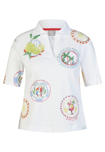 Rabe White Polo Shirt – Short Sleeve, Mediterranean Print
