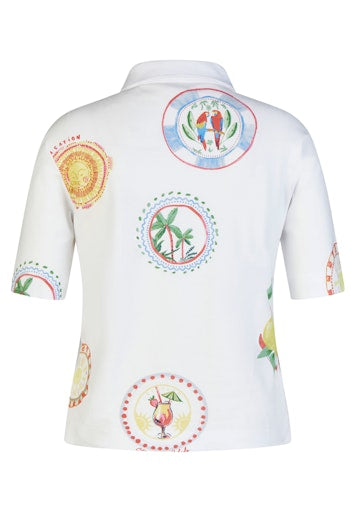 Rabe White Polo Shirt – Short Sleeve, Mediterranean Print