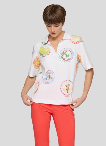 Rabe White Polo Shirt – Short Sleeve, Mediterranean Print