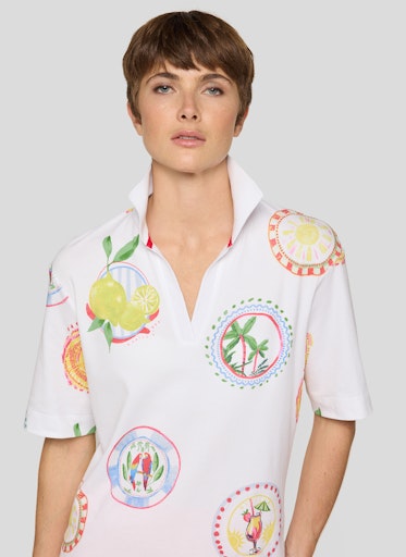 Rabe White Polo Shirt – Short Sleeve, Mediterranean Print