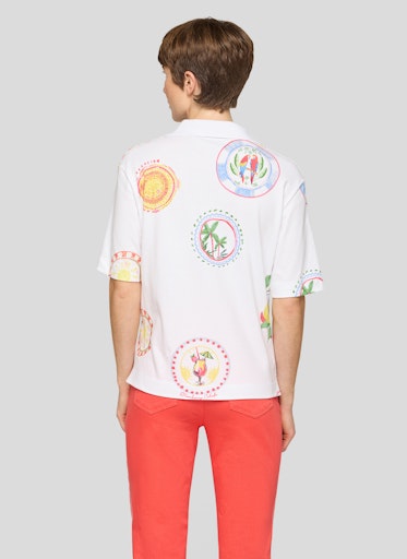 Rabe White Polo Shirt – Short Sleeve, Mediterranean Print