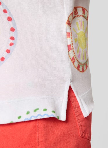 Rabe White Polo Shirt – Short Sleeve, Mediterranean Print