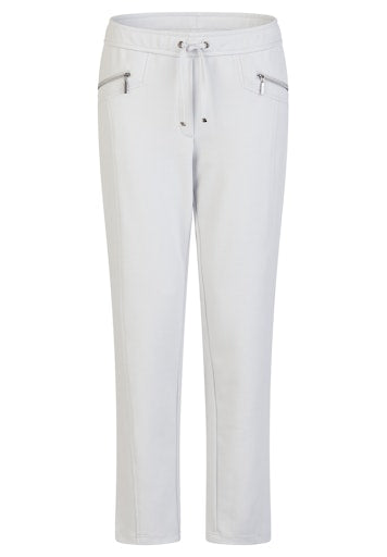 Rabe Light Grey Straight Leg Casual Trousers – Elastic Drawstring Waist with Zip Pockets 56-117454