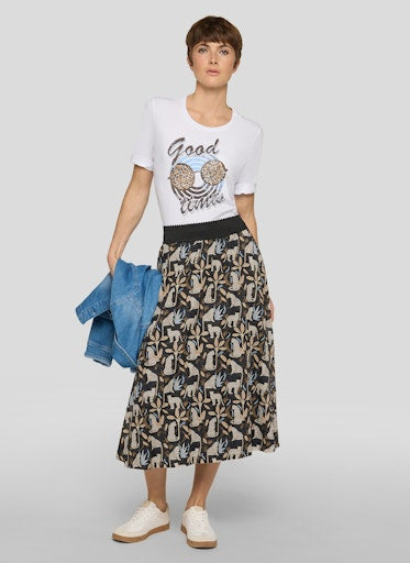 Rabe Black & Brown Leopard Print Midi Skirt with Elasticated Waist 56-118142