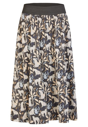 Rabe Black & Brown Leopard Print Midi Skirt with Elasticated Waist 56-118142
