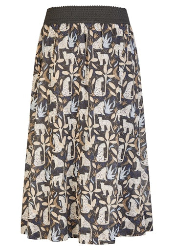 Rabe Black & Brown Leopard Print Midi Skirt with Elasticated Waist 56-118142