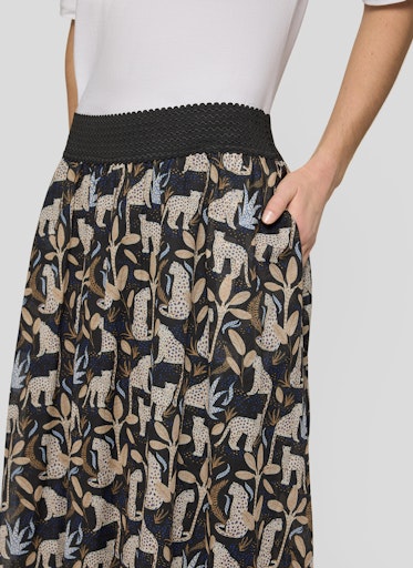 Rabe Black & Brown Leopard Print Midi Skirt with Elasticated Waist 56-118142