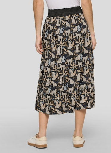 Rabe Black & Brown Leopard Print Midi Skirt with Elasticated Waist 56-118142