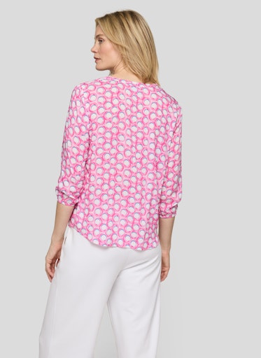Rabe Pink Circle Print Viscose Top – 3/4 Sleeve Open V-Neck 56-117108