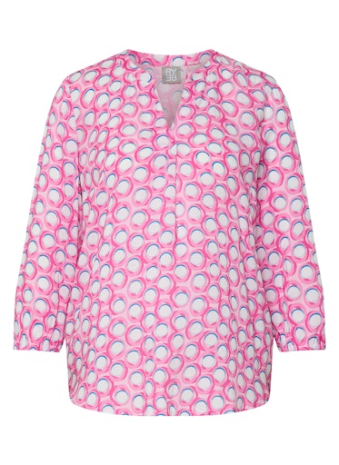 Rabe Pink Circle Print Viscose Top – 3/4 Sleeve Open V-Neck 56-117108