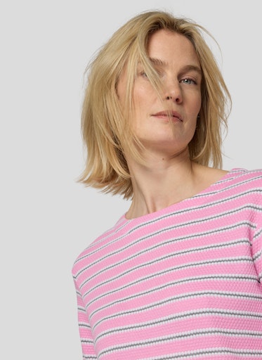 Rabe Crocus Stripe Top – Cotton Blend Crew Neck, 3/4 Sleeve 56-117382