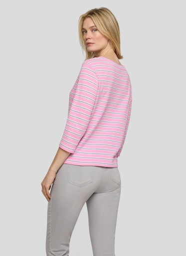 Rabe Crocus Stripe Top – Cotton Blend Crew Neck, 3/4 Sleeve 56-117382