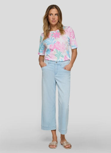 Rabe Multi Floral Print Top – Round Neck, Short Sleeve