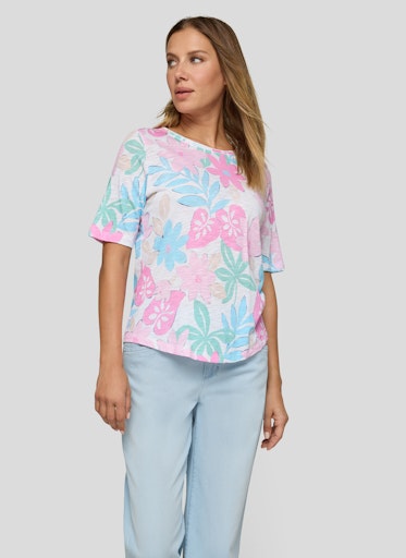 Rabe Multi Floral Print Top – Round Neck, Short Sleeve
