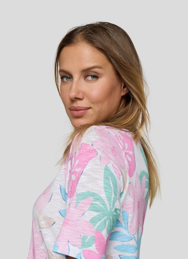 Rabe Multi Floral Print Top – Round Neck, Short Sleeve