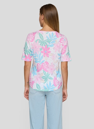 Rabe Multi Floral Print Top – Round Neck, Short Sleeve