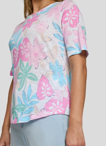 Rabe Multi Floral Print Top – Round Neck, Short Sleeve