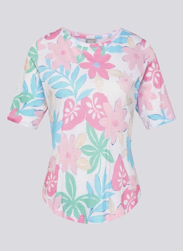 Rabe Multi Floral Print Top – Round Neck, Short Sleeve