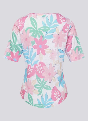 Rabe Multi Floral Print Top – Round Neck, Short Sleeve