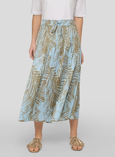 Rabe Azure Tropical Print Pleated Maxi Skirt