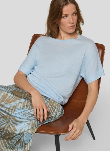 Rabe Azure Fine Knit Linen Crew Neck Sweater