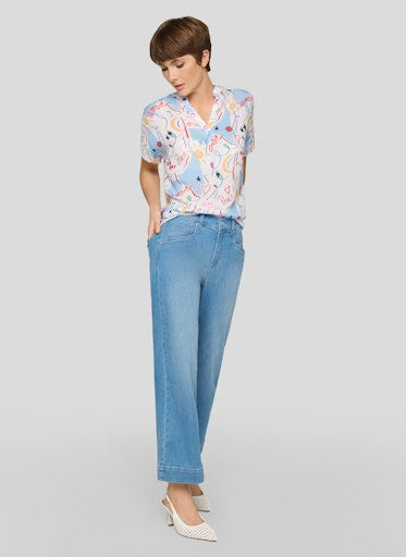 Rabe Azure Multi Print V-Neck Top – Short Sleeve, Relaxed Fit