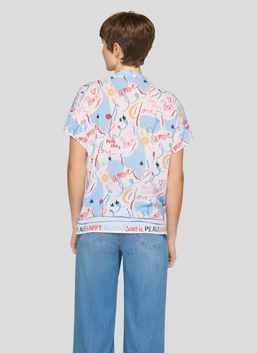 Rabe Azure Multi Print V-Neck Top – Short Sleeve, Relaxed Fit