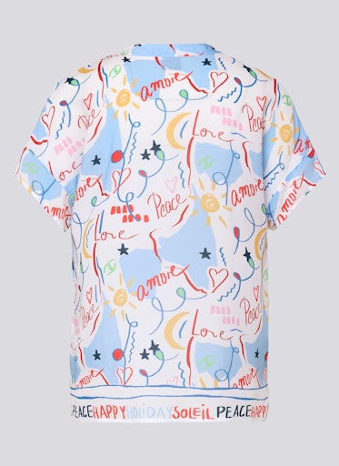 Rabe Azure Multi Print V-Neck Top – Short Sleeve, Relaxed Fit