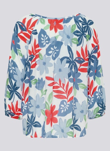 Rabe Azure Floral Leaf Print Top – Elasticated Round Neck, 3/4 Sleeve