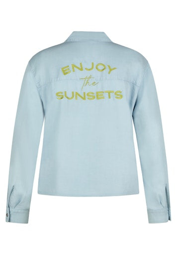 Rabe Light Blue Lyocell Long Sleeve 'Enjoy the Sunsets' Shirt
