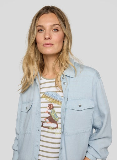 Rabe Light Blue Lyocell Long Sleeve 'Enjoy the Sunsets' Shirt