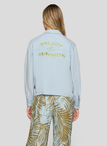 Rabe Light Blue Lyocell Long Sleeve 'Enjoy the Sunsets' Shirt