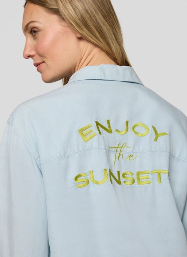 Rabe Light Blue Lyocell Long Sleeve 'Enjoy the Sunsets' Shirt