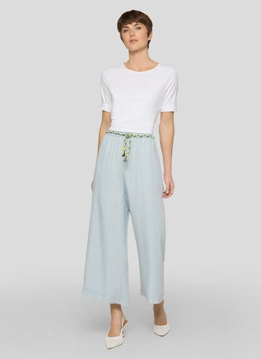 Rabe Light Blue Wide-Leg Cropped Trousers with Braided Rope Belt