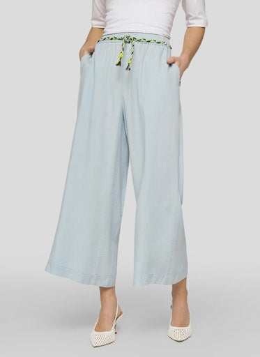 Rabe Light Blue Wide-Leg Cropped Trousers with Braided Rope Belt