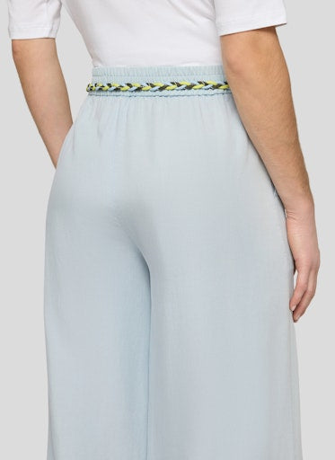 Rabe Light Blue Wide-Leg Cropped Trousers with Braided Rope Belt
