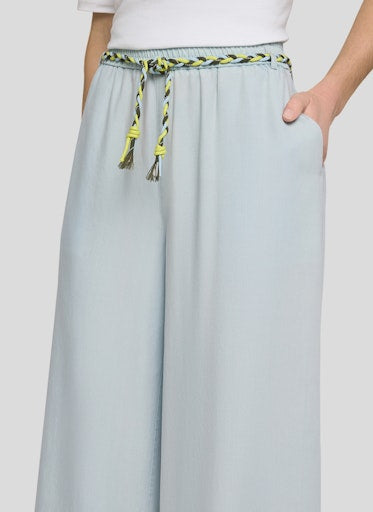 Rabe Light Blue Wide-Leg Cropped Trousers with Braided Rope Belt
