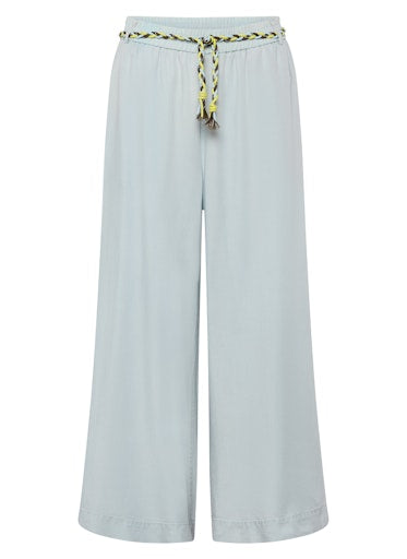 Rabe Light Blue Wide-Leg Cropped Trousers with Braided Rope Belt