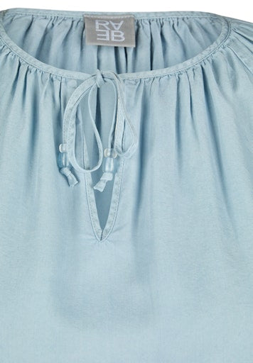 Rabe Light Blue V-Neck Top – Short Sleeve, Open Neck with Tie Detail
