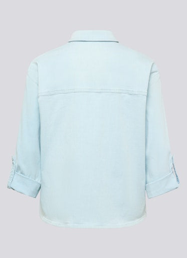 Rabe Blue Button-Up Shirt – 3/4 Sleeve, Rhinestone Detail