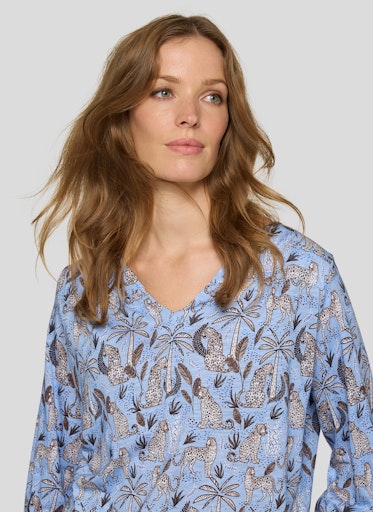 Rabe Ocean Leopard Print V‑Neck 3/4 Sleeve T‑Shirt 56-118359