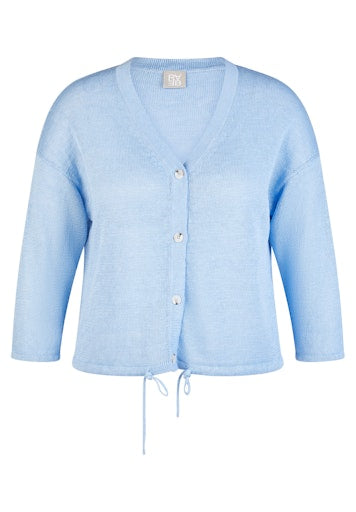 Rabe Blue Linen Cardigan Fine Knit V-Neck Cardigan with Drawstring Hem 56-118521