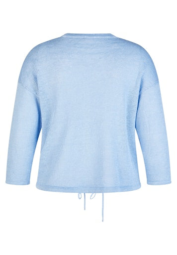 Rabe Blue Linen Cardigan Fine Knit V-Neck Cardigan with Drawstring Hem 56-118521