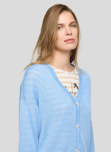 Rabe Blue Linen Cardigan Fine Knit V-Neck Cardigan with Drawstring Hem 56-118521