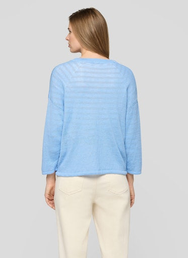 Rabe Blue Linen Cardigan Fine Knit V-Neck Cardigan with Drawstring Hem 56-118521