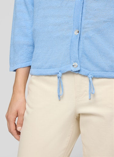 Rabe Blue Linen Cardigan Fine Knit V-Neck Cardigan with Drawstring Hem 56-118521
