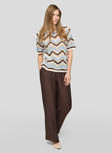 Rabe Ocean Blue Zigzag Open Knit Sweater Lightweight Short Sleeve Knit 56-118603