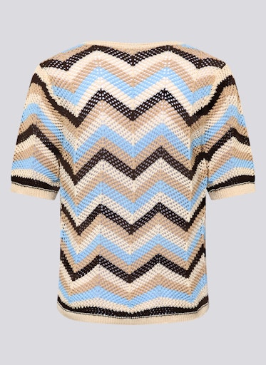 Rabe Ocean Blue Zigzag Open Knit Sweater Lightweight Short Sleeve Knit 56-118603