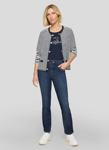 Rabe Blue & White Round Neck Long Sleeve Cardigan 56-114229