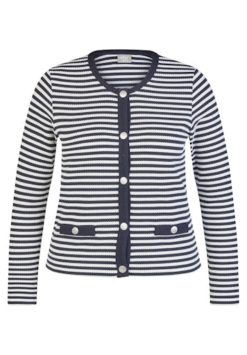 Rabe Blue & White Round Neck Long Sleeve Cardigan 56-114229